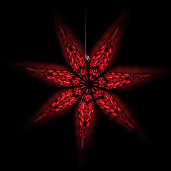 Weihnachtsstern Black Star (60cm) beleuchtet in rot bei Nacht